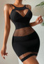 Women Sexy Hollow Suspender Halter Neck Bodycon Fishnet See-Through Mesh Dress