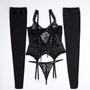 Women lace hollow Lace-Up sexy lingerie 4-piece set