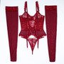 Women lace hollow Lace-Up sexy lingerie 4-piece set
