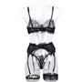 Women Seductive Style Leg Ring Lace French Thin See-Through Sexy Lingerie Set