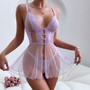 Women Sexy Polka Dot See-Through Mesh Lace Crystal Suspender Nightgown Sexy Lingerie Set