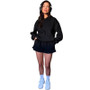 WomenSolid Long Sleeve Hoodies and Casual Shorts Two-Piece Set