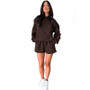 WomenSolid Long Sleeve Hoodies and Casual Shorts Two-Piece Set