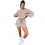 WomenSolid Long Sleeve Hoodies and Casual Shorts Two-Piece Set