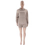 WomenSolid Long Sleeve Hoodies and Casual Shorts Two-Piece Set