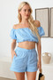 LE LIS COLLECTION Off Shoulder Crop Top and High Waist Shorts Set