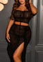 Plus Size sexy see through lace two-piece skirt set