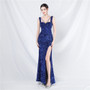 Luxury strap sequined long evening gown