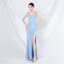 Luxury strap sequined long evening gown