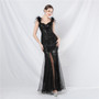 luxury feather mesh sequin long dress