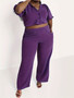 Stylish Casual Plus Size Solid Color short sleeve Two-piece pants Set