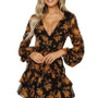 Spring and summer women's long-sleeved printed v-neck casual dress