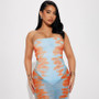 Women's Summer Fashion See-Through Mesh Printed strapless Casual Dress