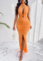 Summer Fashion Casual Women's Solid Color Metallic Decoration Lace-Up Sexy Hollow long Dress