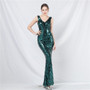 Luxury V-neck sleeveless sequined long evening dress