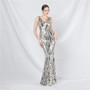 Luxury V-neck sleeveless sequined long evening dress