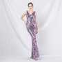 Luxury V-neck sleeveless sequined long evening dress