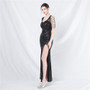 elegant luxury beaded sequin slit long evening dress