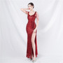 elegant luxury beaded sequin slit long evening dress