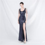 elegant luxury beaded sequin slit long evening dress