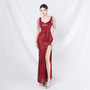 elegant luxury beaded sequin slit long evening dress