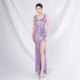 elegant luxury beaded sequin slit long evening dress