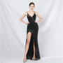 luxury beaded sequin mesh See-Through strap long evening dress