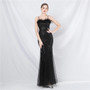 luxury feather mesh sequined long evening dress