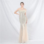 luxury feather mesh sequined long evening dress