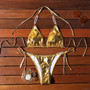 Shiny Halter Neck Pearl Chain Strappy Bikini Swimwear Sexy Beach Wear Women's Swimsuit