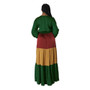 Long Sleeve V-Neck Chic Slim Waist Maxi Dress Women's Patchwork Contrast Dress