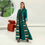 Women Embroidered Striped Abaya Muslim Dubai Muslim Robe Long Dress