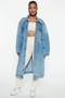 Women'S Fashion Long Sleeve Denim Trench Coat Cardigan Denim Shirt