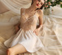 Winter Sexy Deep V Neck Lace Satin See-Through Strap Nightdress Ladies Homewear