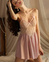 Winter Sexy Deep V Neck Lace Satin See-Through Strap Nightdress Ladies Homewear