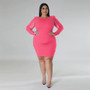 Party Fashion Round Neck Long Sleeve Beaded Plus Size Dress