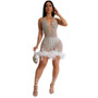 Women Lace-Up Sequin See-Through Bodycon Dress