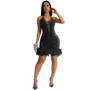 Women Lace-Up Sequin See-Through Bodycon Dress