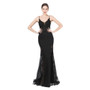 Women Lace Beaded Fishbone Vest Off-Shoulder Tail Evening Gown
