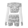 Women summer lace Patchwork Off Shoulder Top And stretch shorts two-piece set