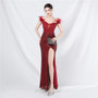 Women ostrich feather lace Beaded palace vest fishbone evening dress