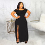 Plus Size Summer Black Dress Chic Premium Off Shoulder Sexy Slit Dress