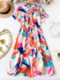 Plus Size Women Holidays Beach Buttoned Turndown Collar Shirt Dress