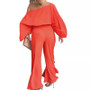 Women Chic Solid Bohemian Loose Slash Shoulder Top and Pant Two-piece Set