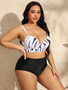 Plus Size Women Striped Print Sexy Beach Swimwear Three-Piece