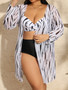 Plus Size Women Striped Print Sexy Beach Swimwear Three-Piece