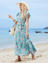 Printed Belt V-Neck Short Sleeve Bohemian Holidays Beach Dress