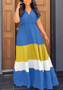 Fashionable Plus Size Contrast Color V-Neck Short Sleeve Casual Long Dress