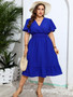 Summer Chic Slim Waist V Neck Solid Color Plus Size Dress