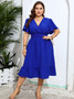 Summer Chic Slim Waist V Neck Solid Color Plus Size Dress